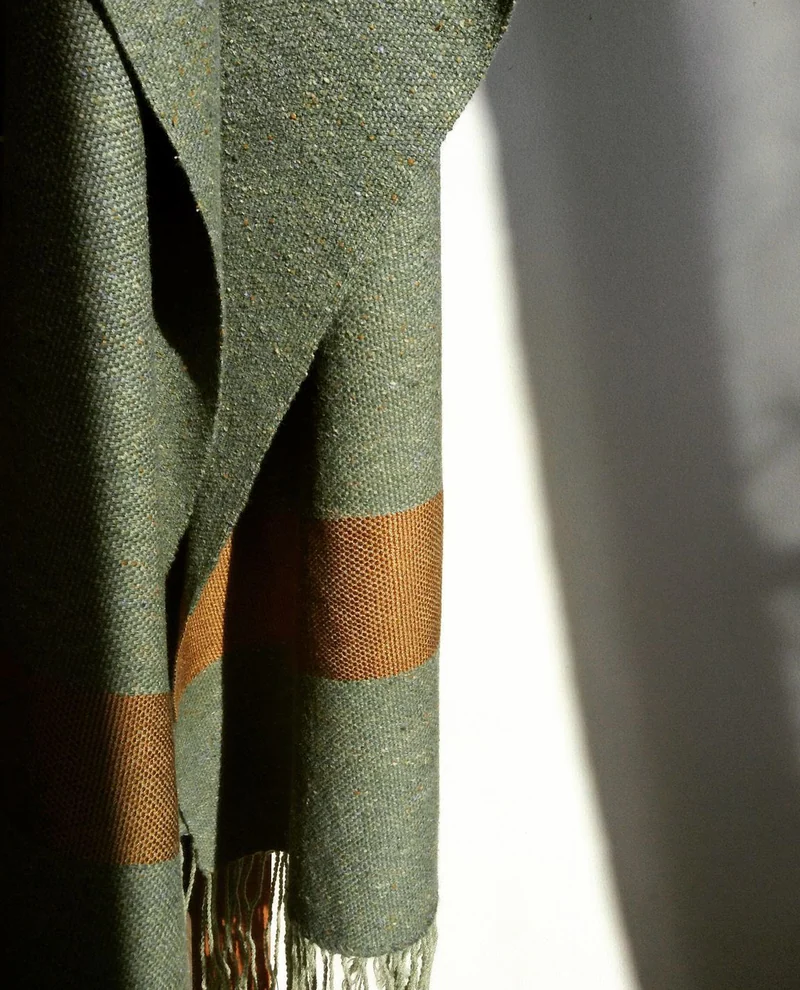 Шарф Olive&Copper, шерсть и шёлк, оливковый