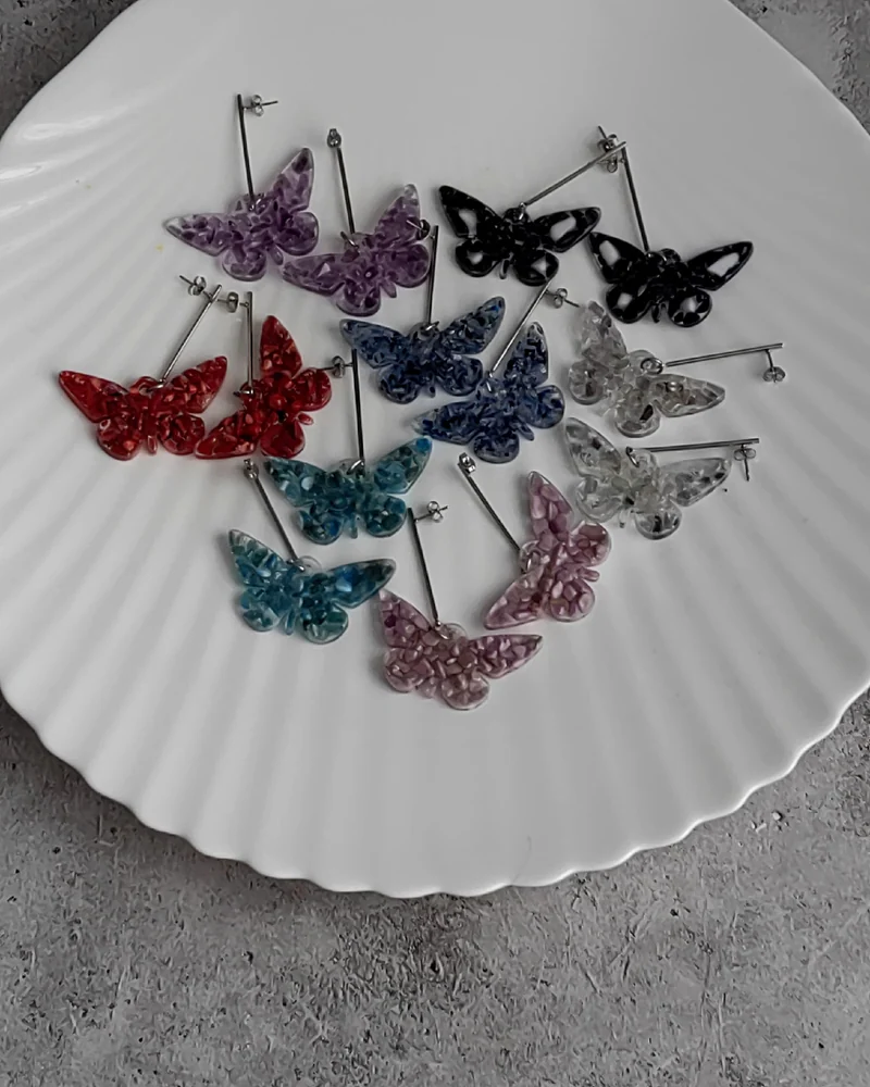 Серьги Бабочки из крошки натуральных камней — Серьги Бабочки
