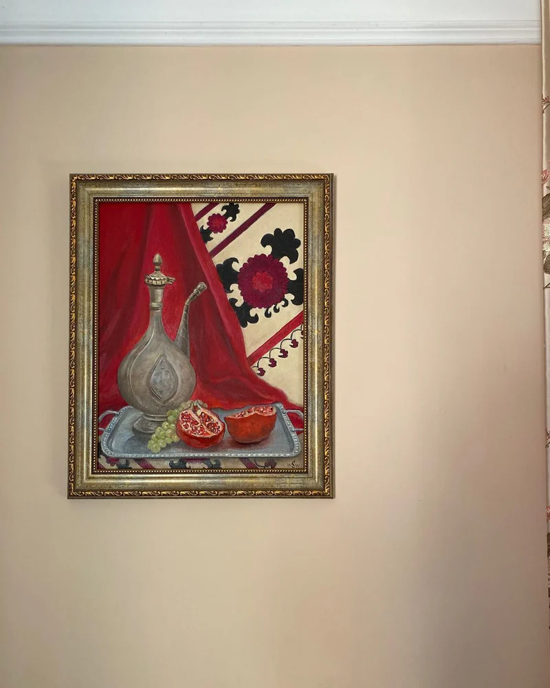 Картина маслом 43×55. Натюрморт с кувшином и гранатом — Оригинал