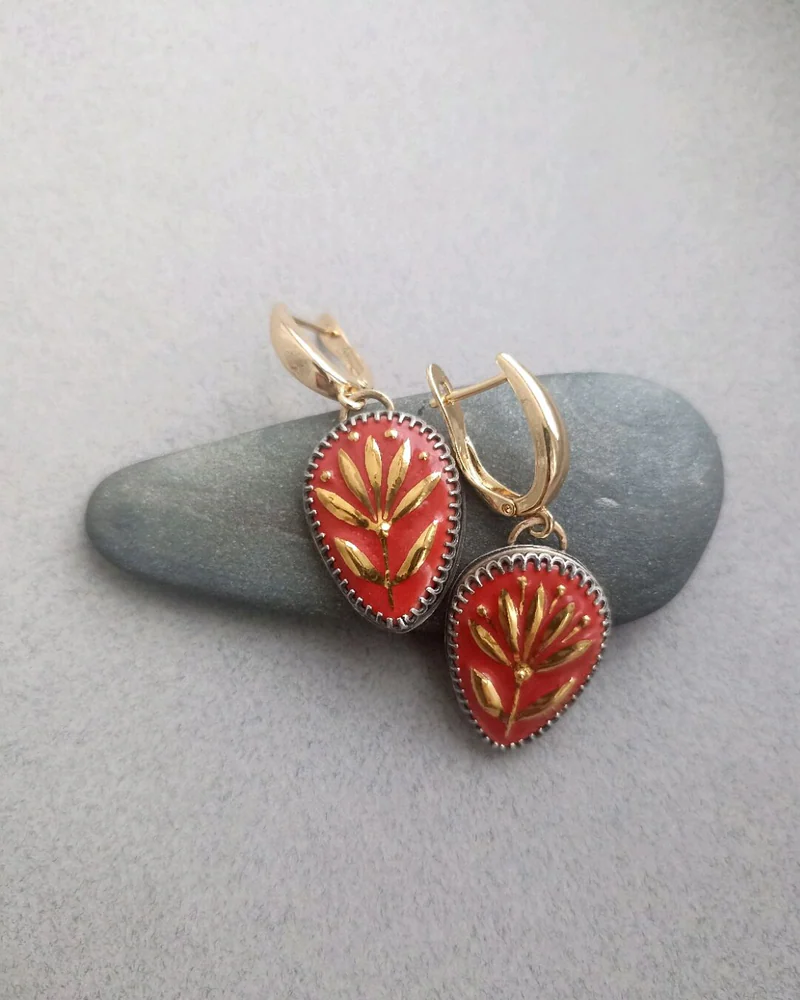 Серьги с авторской керамикой (красные)