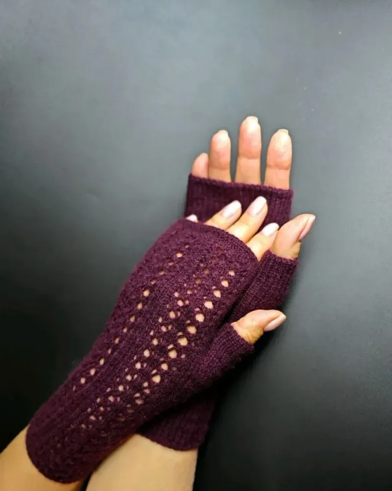 Митенки вязаные из кашемира — Сливовые 2 — Сливовые 2