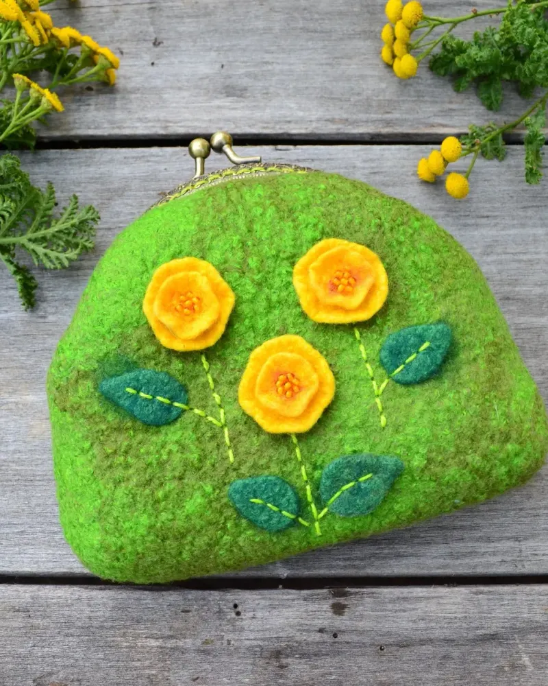Валяный кошелёк с фермуаром «Солнышки» — Ручная работа
