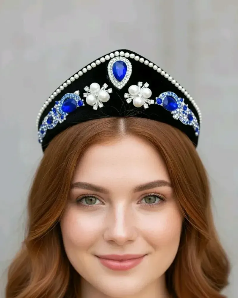Кокошник для волос чёрный с синими камнями — Чёрный с синим