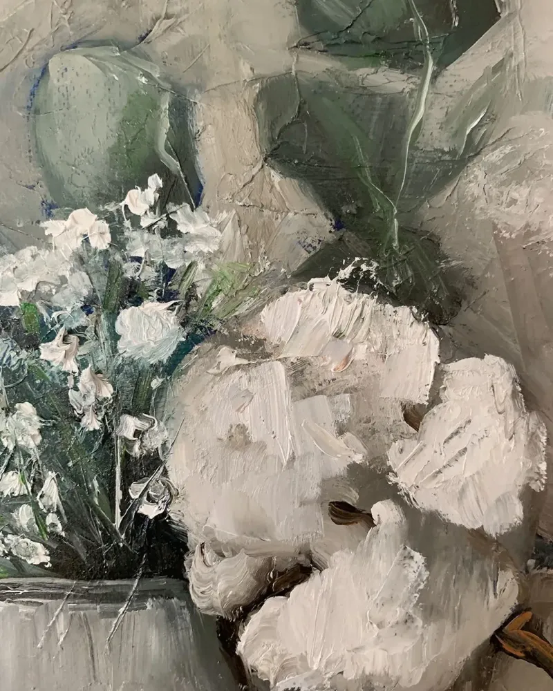 Цветы и хлопок. Картина маслом 40×40 см — 40×40 см