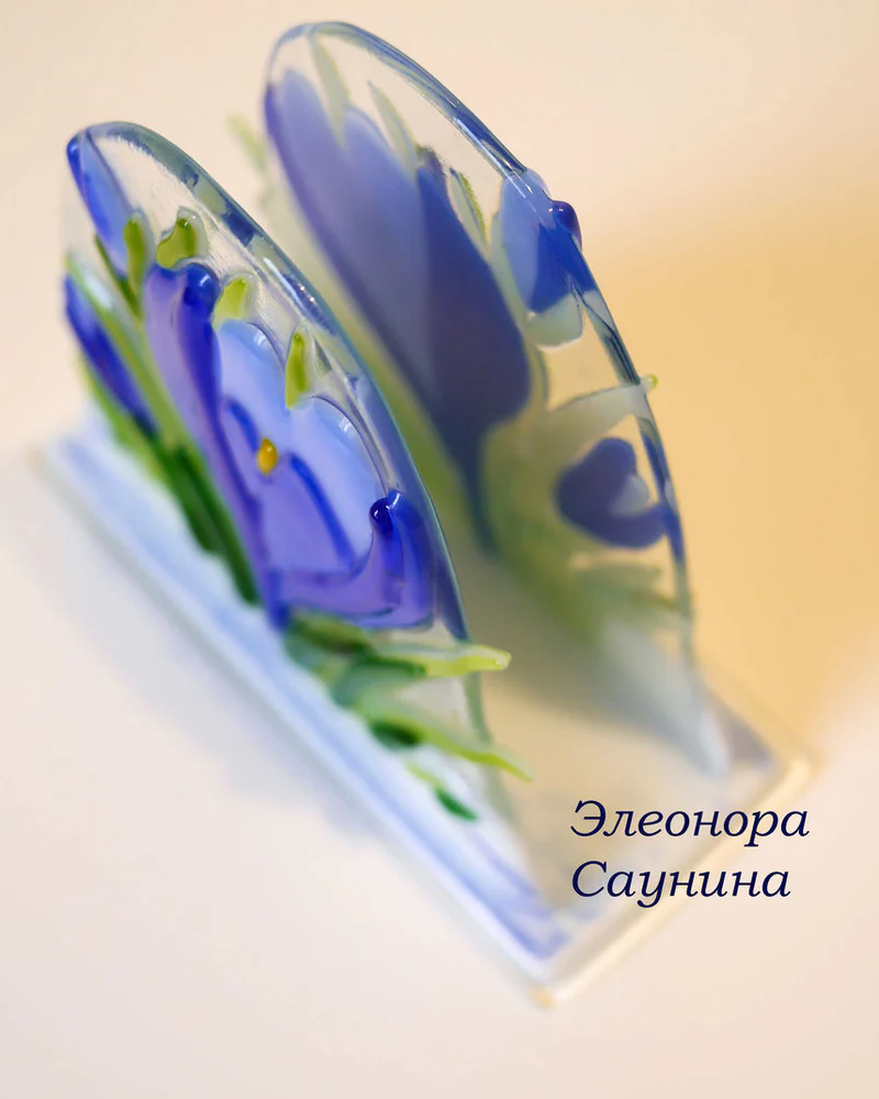 Салфетница стеклянная фьюзинг Крокусы