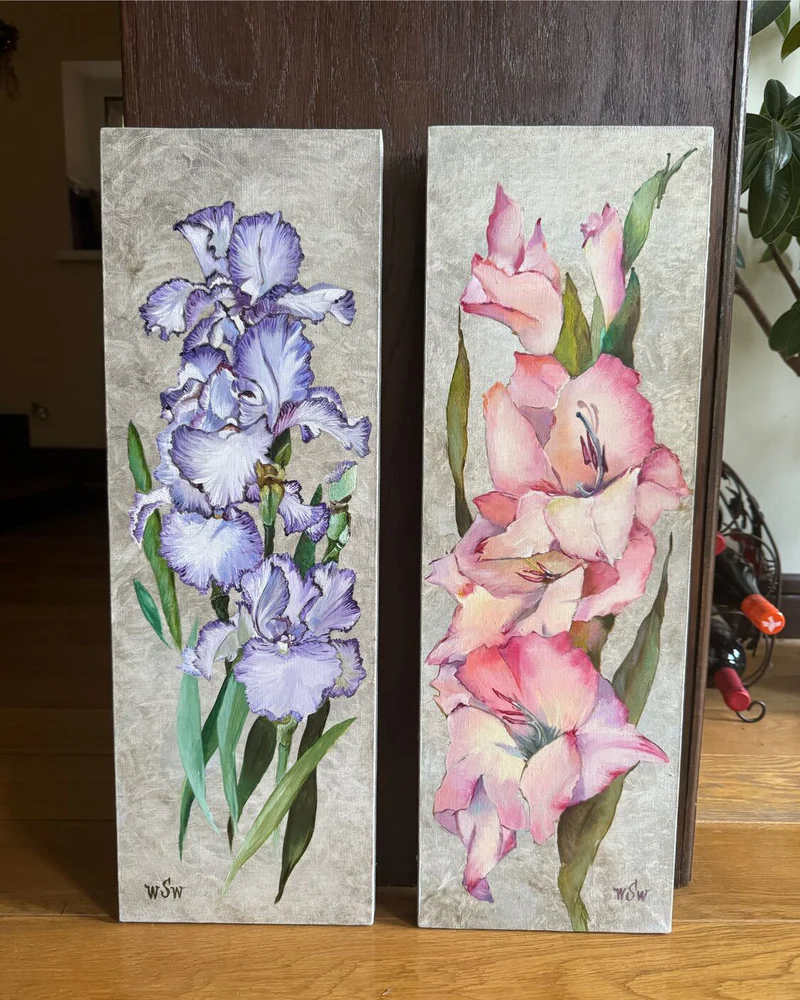 Картина маслом Ирисы 20×60 см — Оригинал