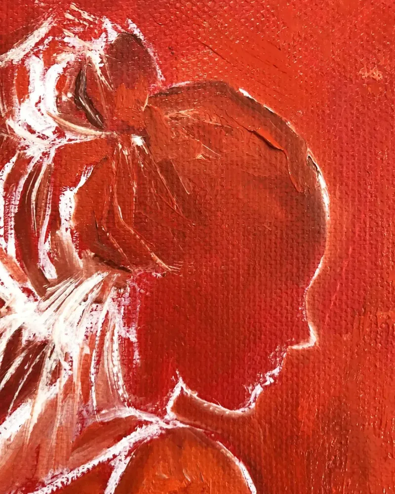 Девочка на красном фоне. Картина маслом 18×24 см — 18×24 см