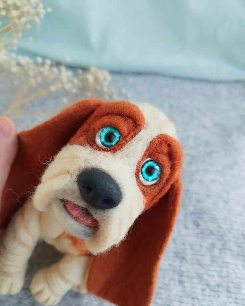 Бассет хаунд игрушка из шерсти, Войлочная игрушка собака