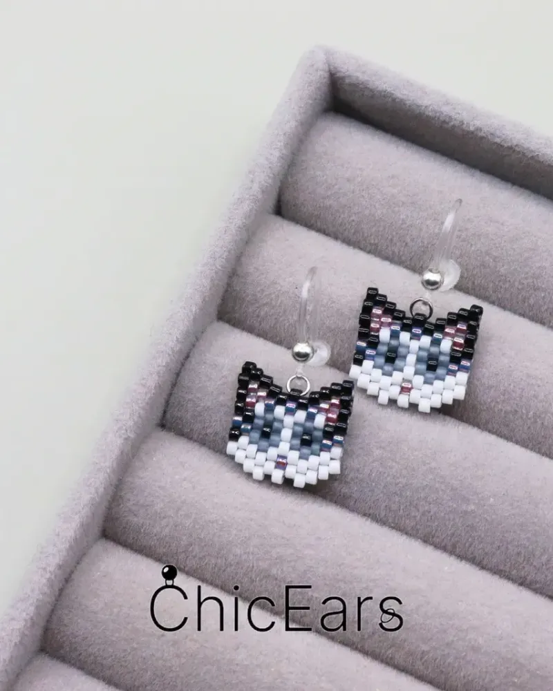 Серьги «Котики» из бисера — Котики