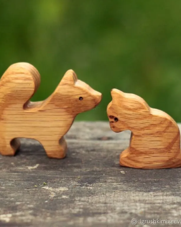 Домашние животные, деревянные фигурки-игрушки — Кошка и собака