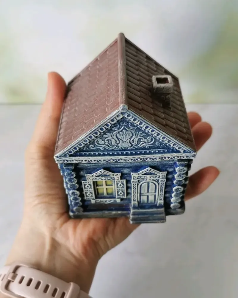 Шкатулка «Русская изба» — Синяя