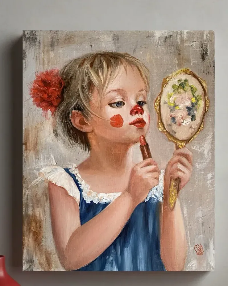 Портрет девочка с помадой. Картина маслом 40×50 см — 40×50 см