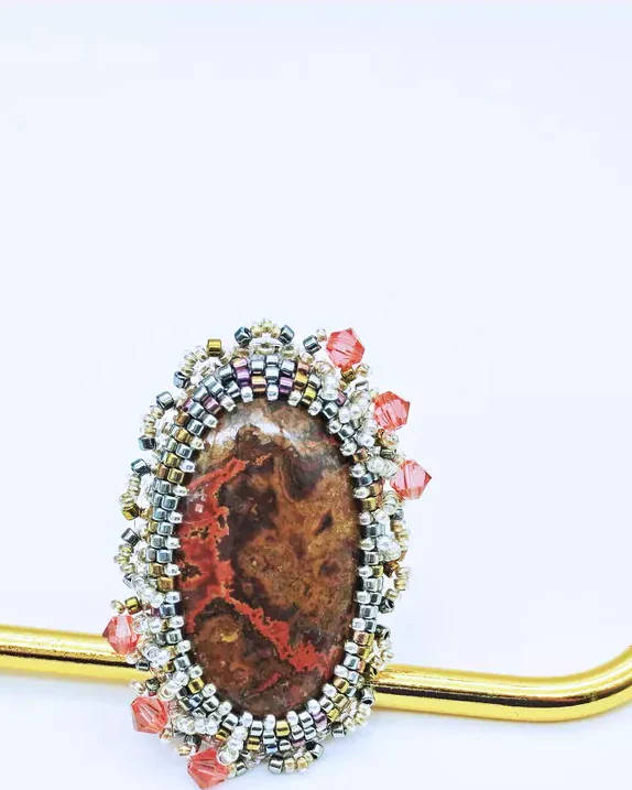 Авторское кольцо с агатом и Swarovski