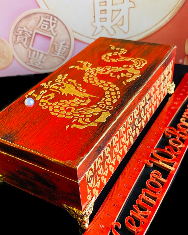 Шкатулка для денег по Фен-шуй «Золотой Дракон» купюрница деревянная — «Золотой Дракон»