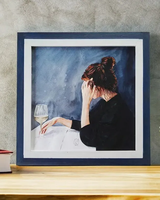 Девушка и вино. Акварель 30×30 см — 30×30 см