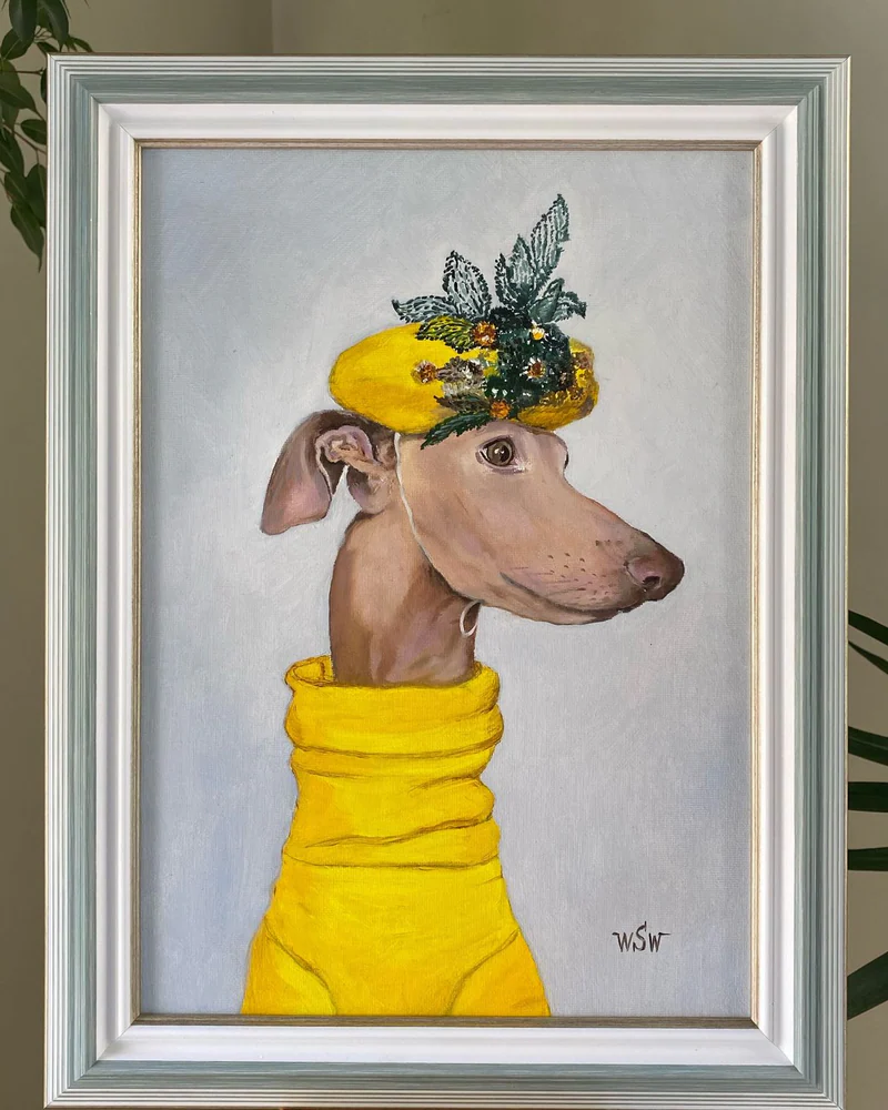 Картина маслом «Мадемуазель», левретка, 32×42 см — Оригинал