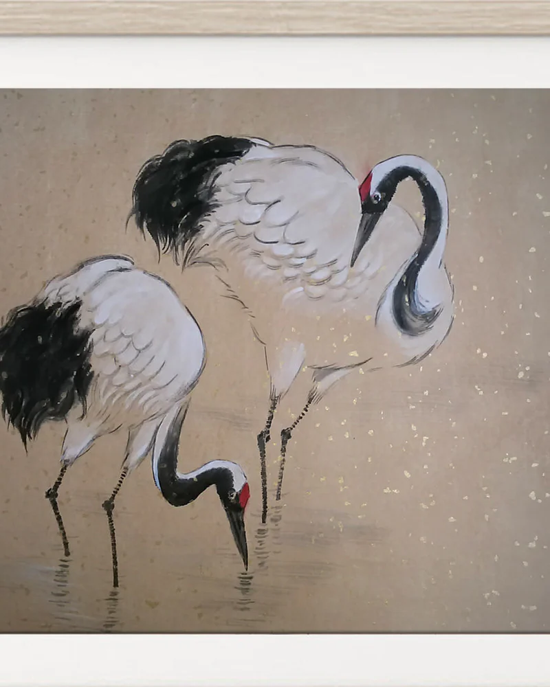 Картина Журавушки, 50x40 белые журавли Япония любовь пара