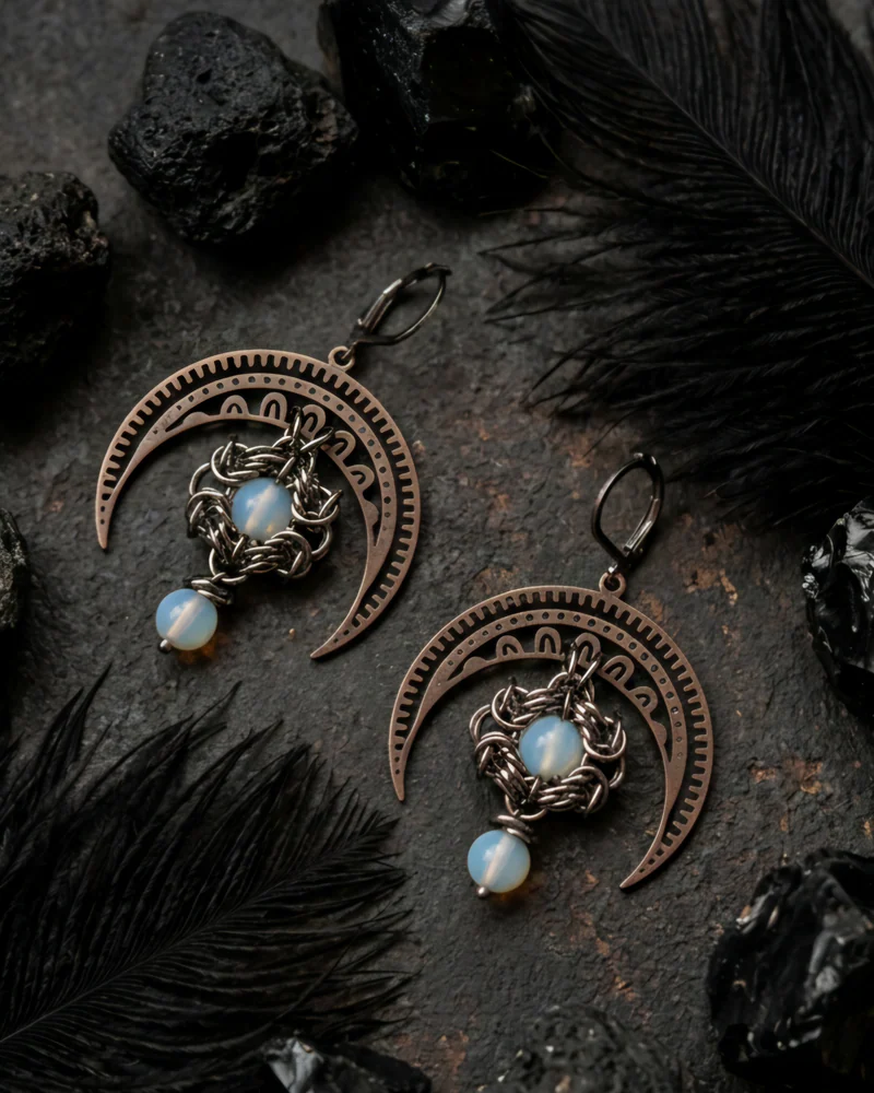 Серьги лунница и аметист — Лунный камень