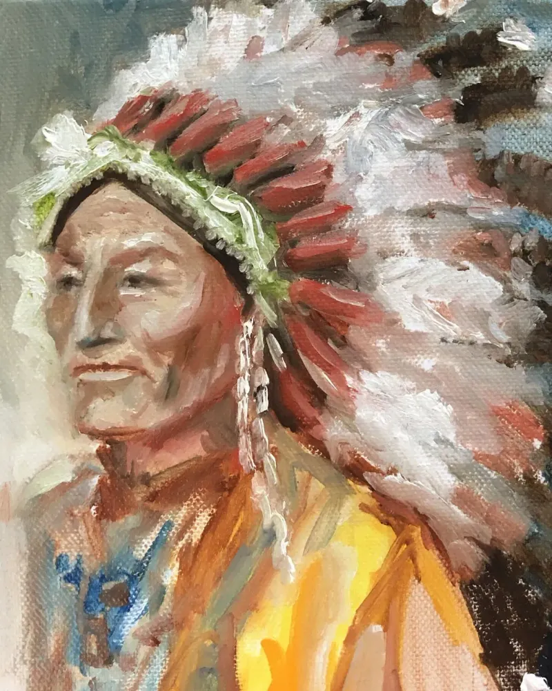 Индеец. Картина маслом 20×20 см — 20×20 см
