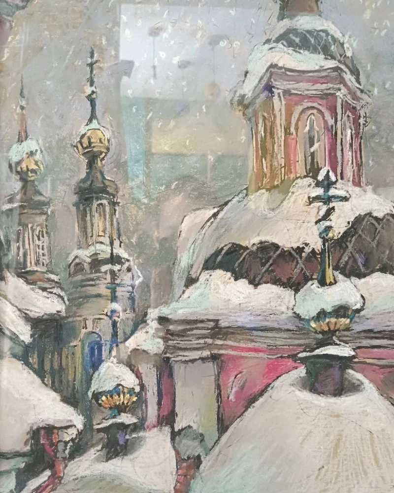 Картина сухой пастелью Церковь Николы Чудотворца Подкопаев на Рождеств