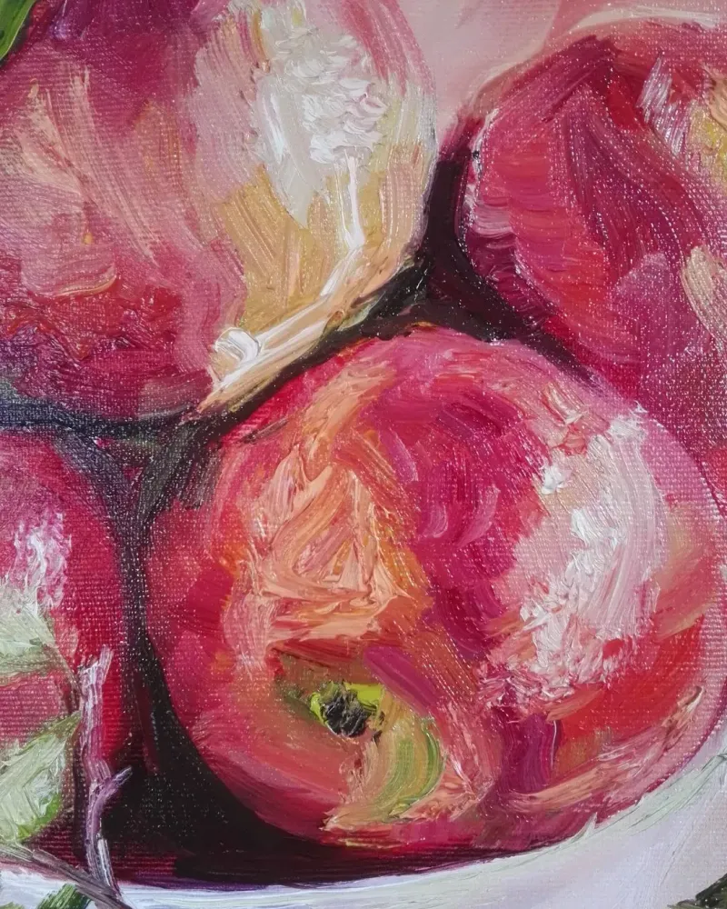 Яблоки в вазе. Картина маслом 40×40 см — 40×40 см