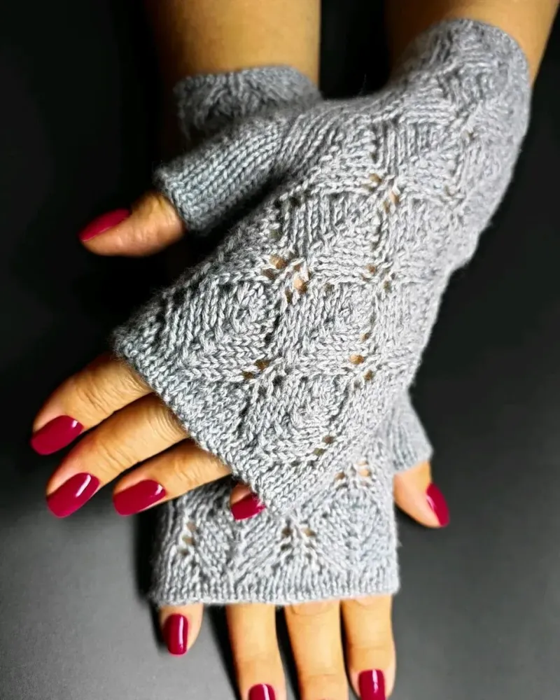 Ажурные митенки из мериноса — Серые — Серые