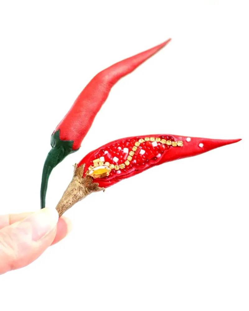 Красный перчик Брошка из кожи яркое натуралистичное