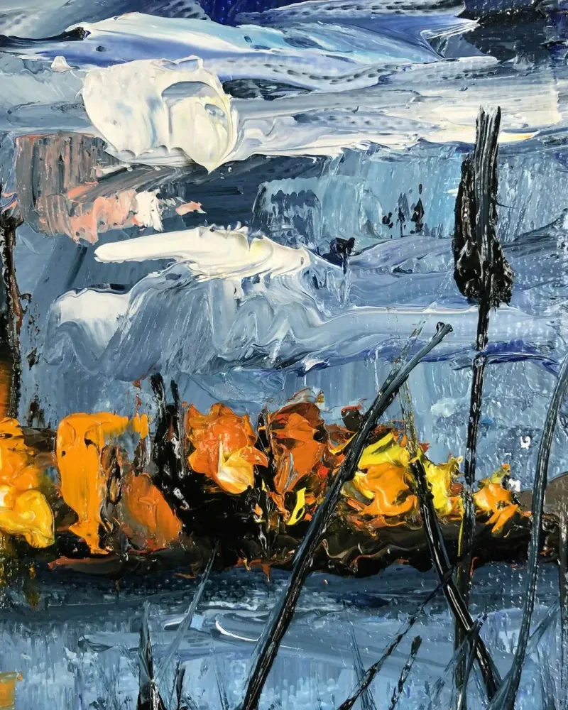Ночной город. Картина маслом 20×20 см — 20×20 см