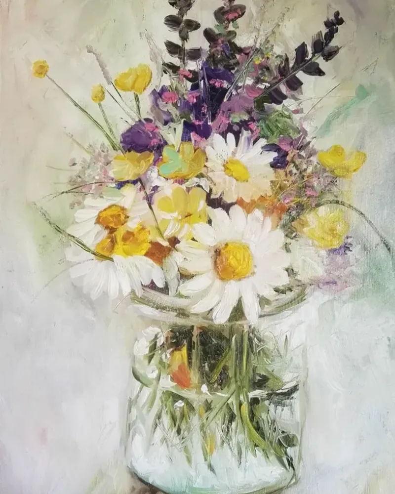 Полевые цветы. Картина маслом 30×50 см — 30×50 см