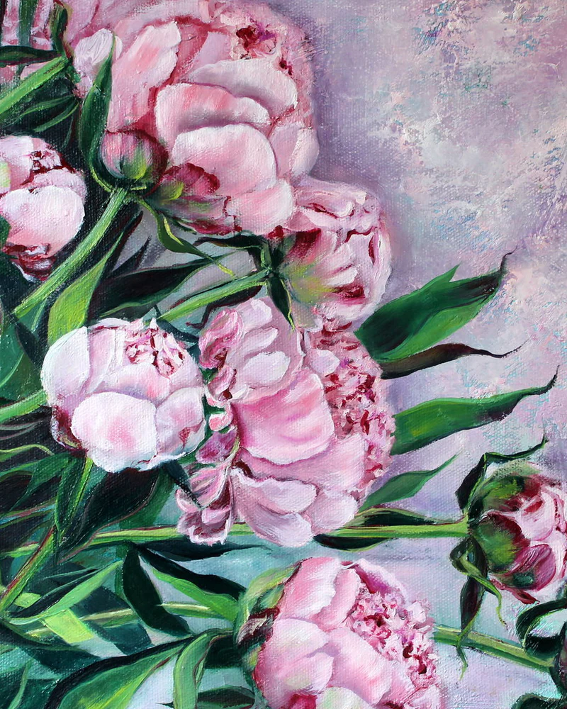 Картина с пионами маслом, Peonies