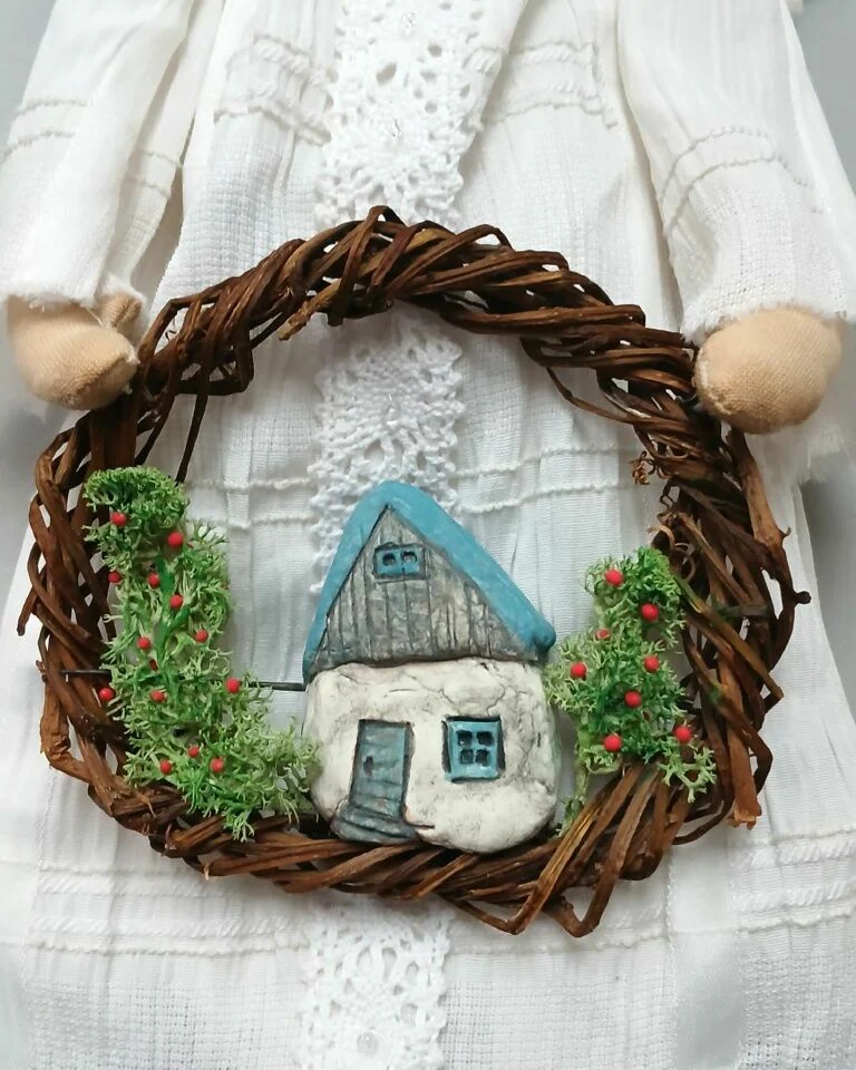 Ангел с домиком, авторская интерьерная кукла