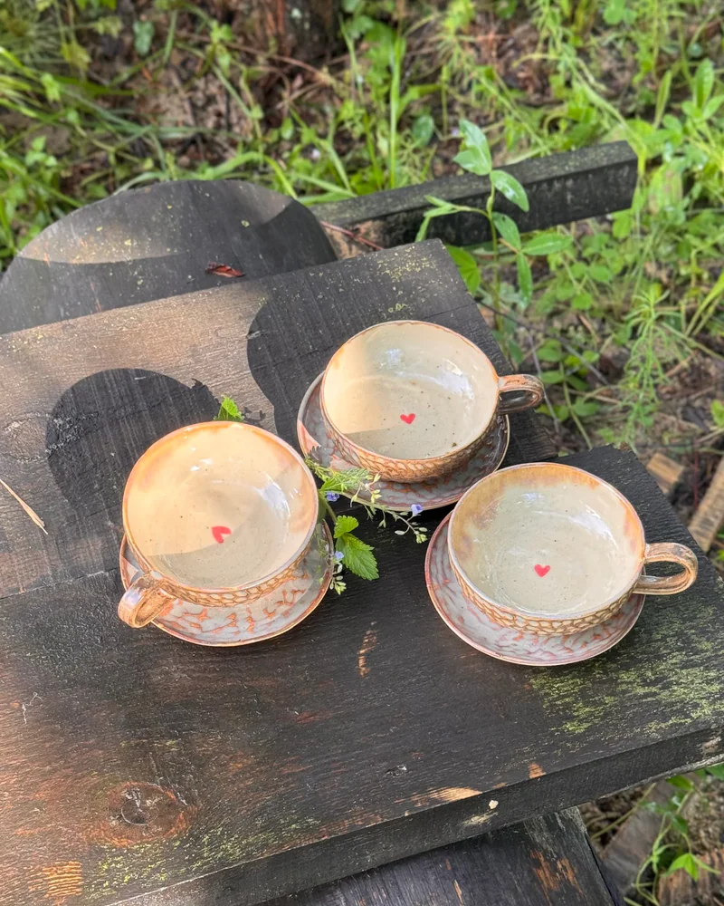 Чайная пара «Тёплое сердце», коричневая — Основной