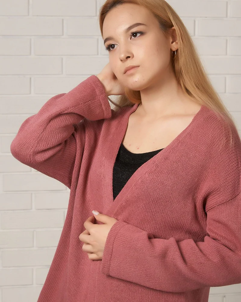 Кардиган женский вязаный из мериноса коралловый кардиган