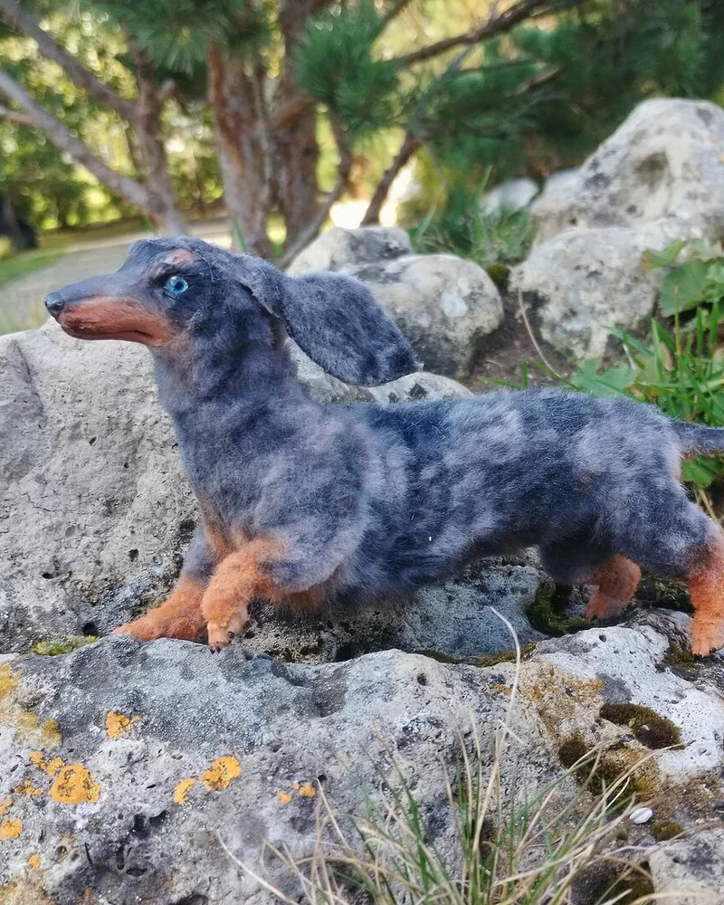 Собака такса мраморная, коллекционная игрушка 1:4 — Собака такса мраморная