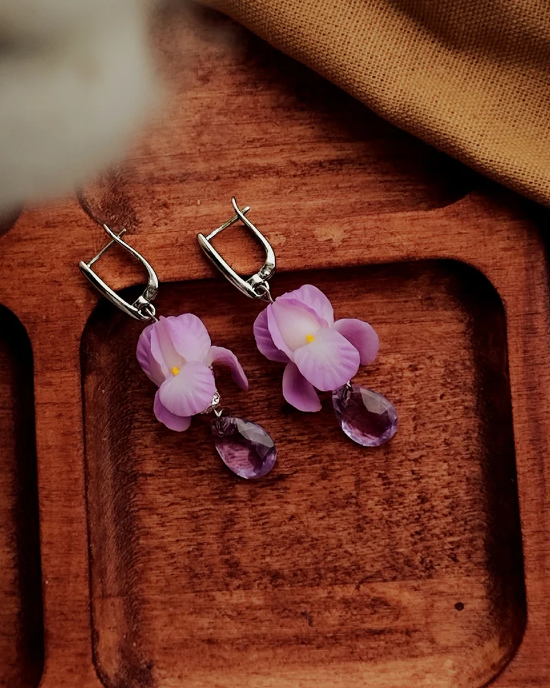 Серьги ирисы из полимерной глины ручной работы