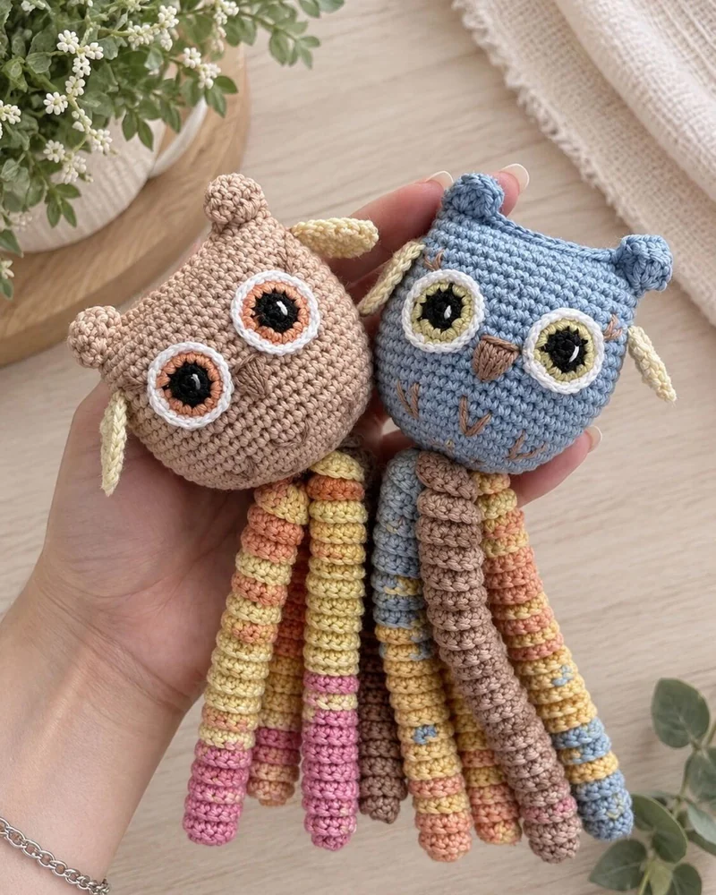 Вязаная игрушка совёнок для новорождённого