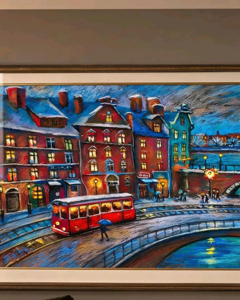 Картина сухой пастелью "Городская жизнь", 50*70см