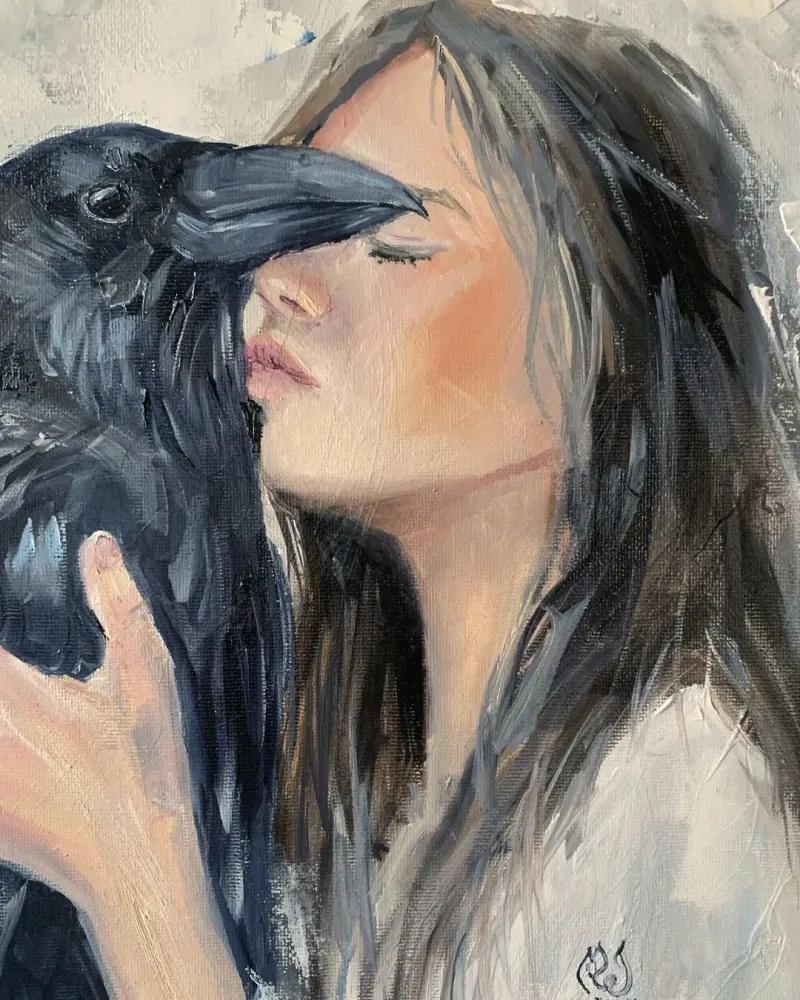 Ворон. Картина маслом 30×30 см — 30×30 см
