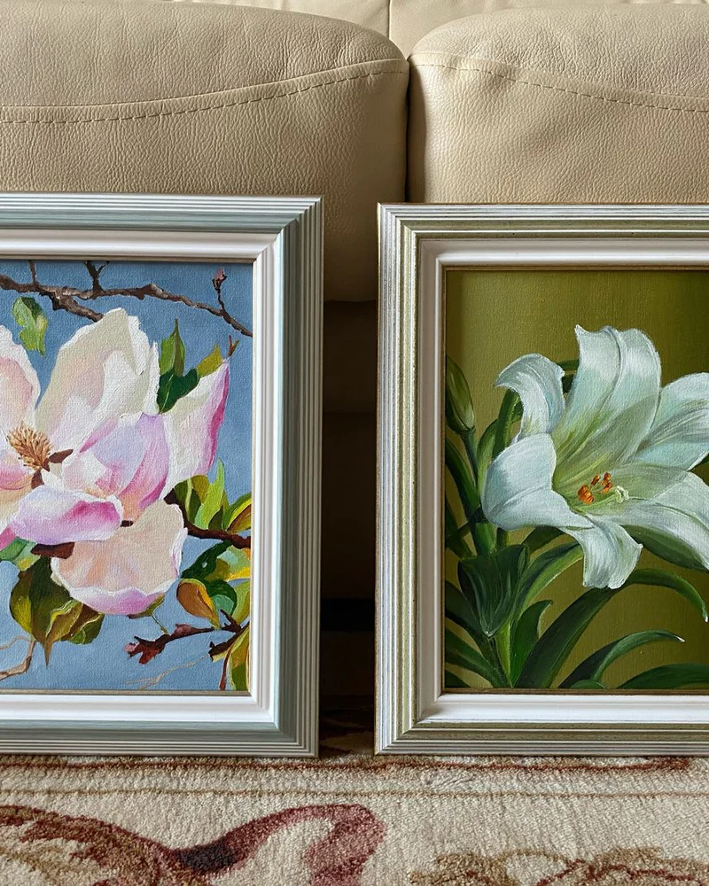 Картина маслом цветы «Магнолия» 31×31 см — Оригинал