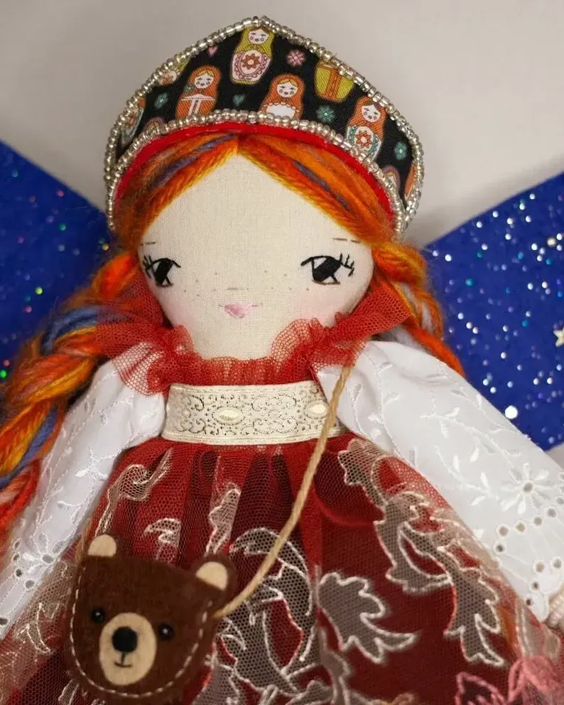 Текстильная кукла «Русская фея» с медведем — Рост 33 см