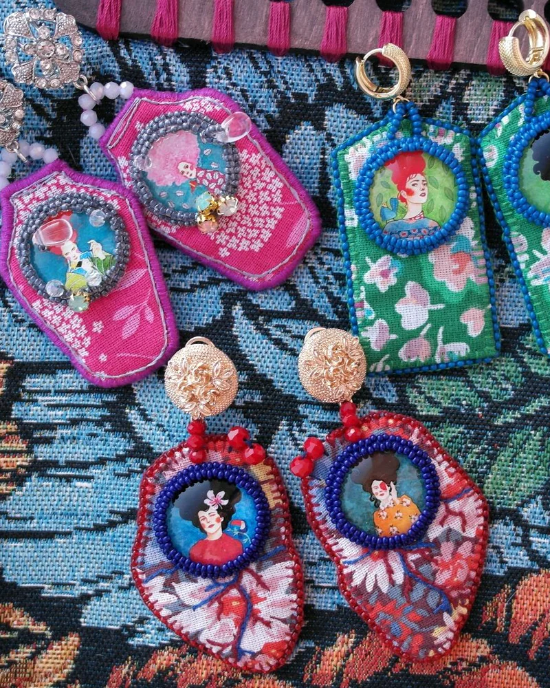 Серьги с кабошонами, красно-синие — Серьги с кабошонами, красно-синие
