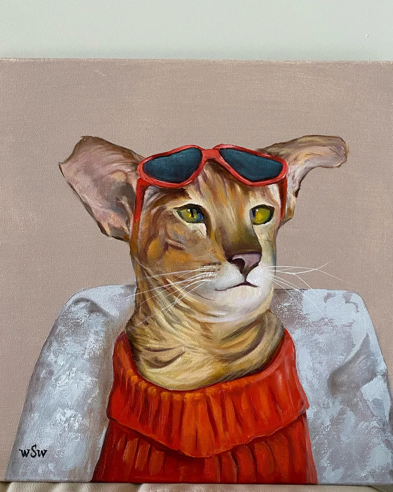 Картина маслом 40×40 см. Cat in Red — Оригинал