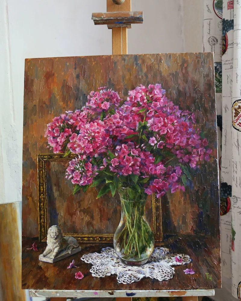 Розовые флоксы. Картина маслом. 2018