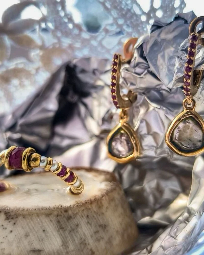 Серёжки из серебра со срезами турмалина