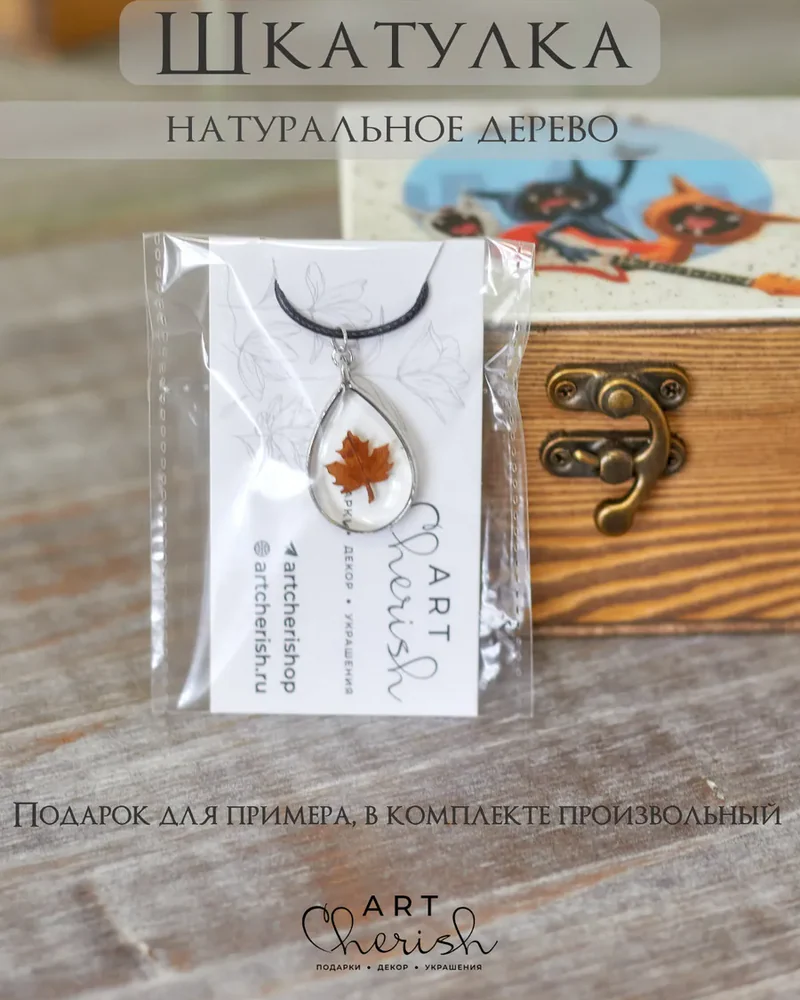 Шкатулка деревянная с рисунком, 10 × 10 × 6 см — Котик 03
