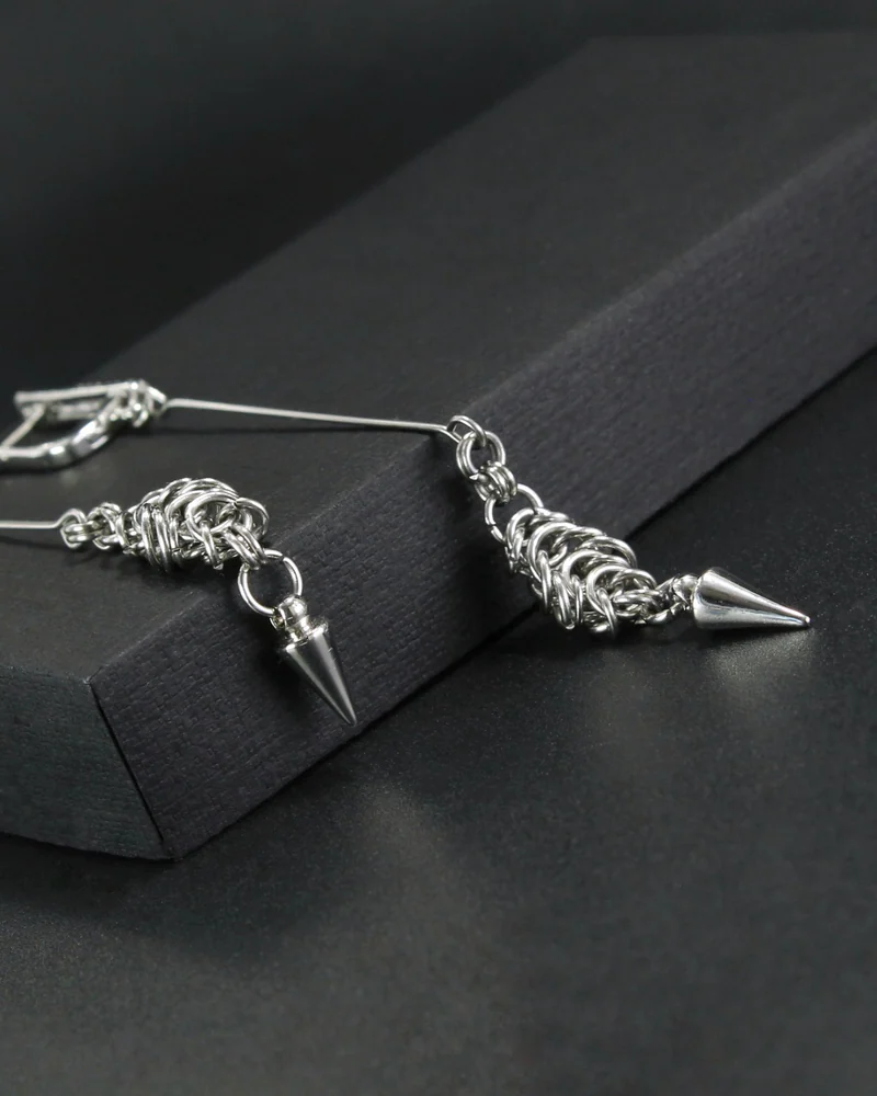 Стильные длинные серьги "Steel chains" — серебряные — Основной