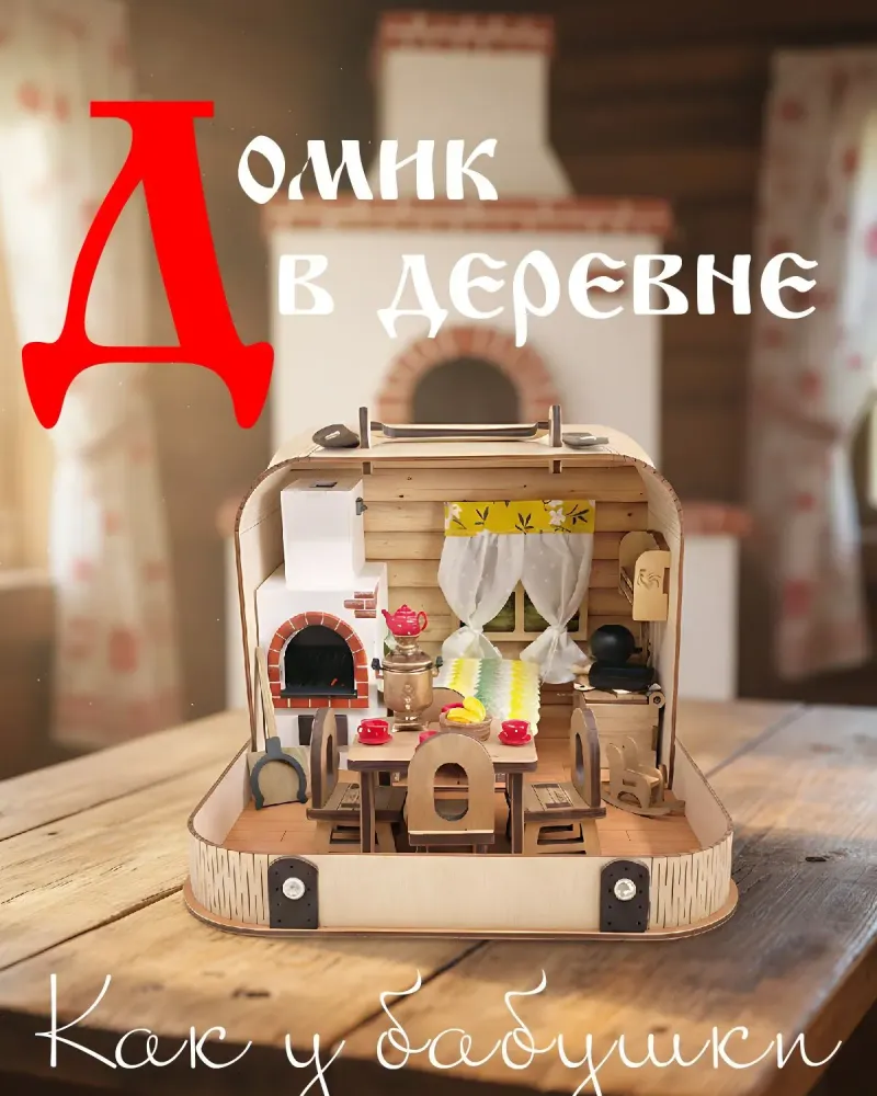 Домик-чемодан «Домик в деревне» для кукол до 9 см — Жёлто-зелёный текстиль