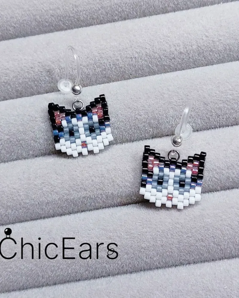 Серьги «Котики» из бисера — Котики