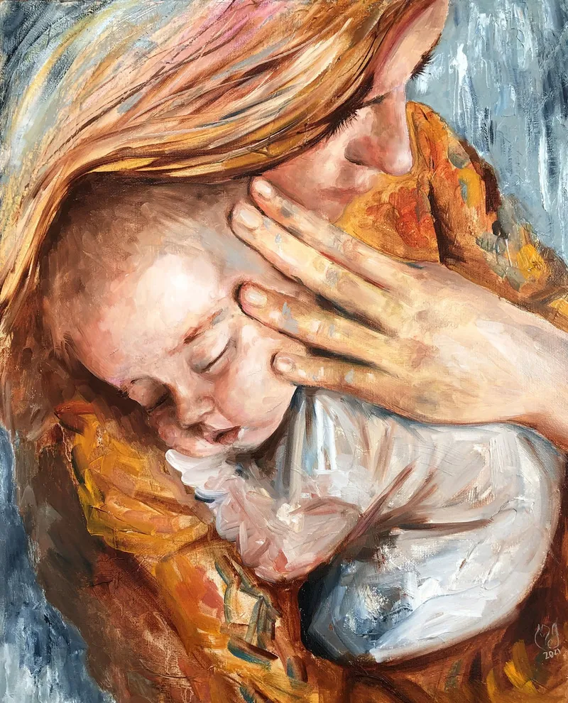 Мама и малыш. Картина маслом 40×50 см — 40×50 см