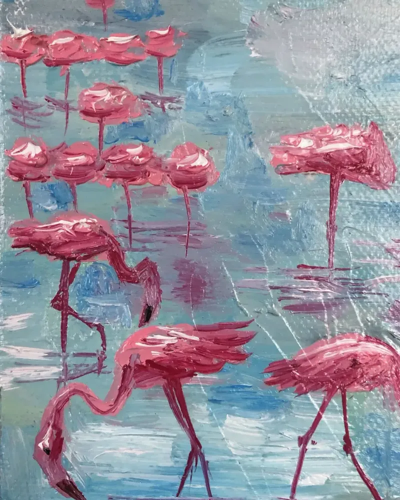Фламинго. Картина маслом 20×20 см — 20×20 см